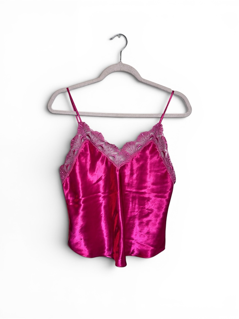 Vintage Victoria's Secret Gold Label Hot Pink Satin Lace Trim Camisole